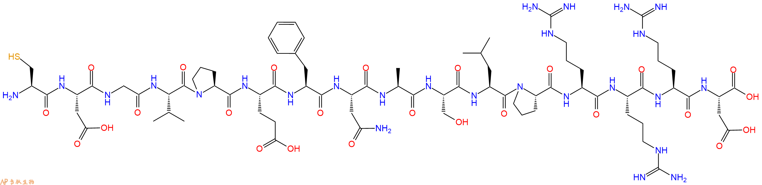 专肽生物产品H2N-Cys-Asp-Gly-Val-Pro-Glu-Phe-Asn-Ala-Ser-Leu-Pro-Arg-Arg-Arg-Asp-OH