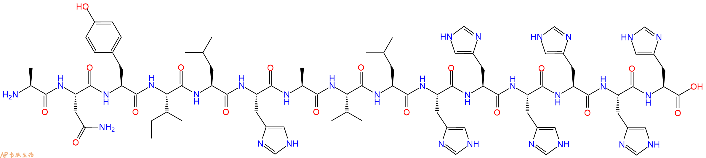 专肽生物产品H2N-Ala-Asn-Tyr-Ile-Leu-His-Ala-Val-Leu-His-His-His-His-His-His-OH