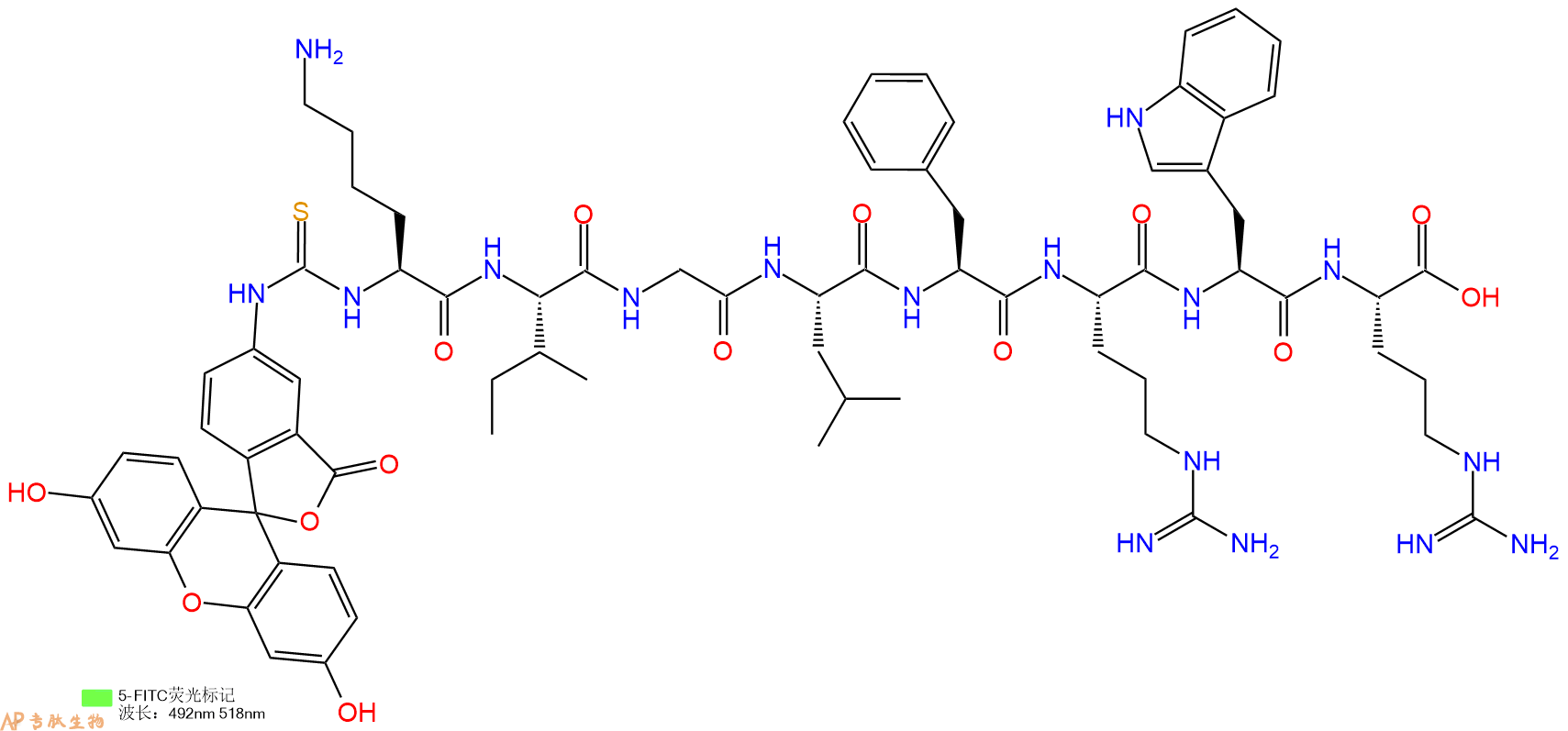 专肽生物产品5FITC-Lys-Ile-Gly-Leu-Phe-Arg-Trp-Arg-OH