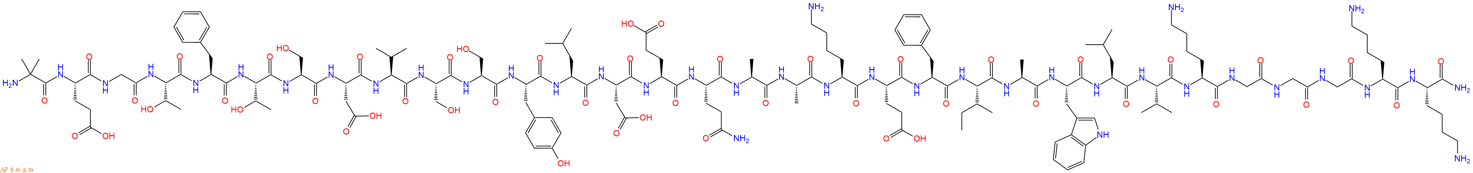 专肽生物产品H2N-Aib-Glu-Gly-Thr-Phe-Thr-Ser-Asp-Val-Ser-Ser-Tyr-Leu-Asp-Glu-Gln-Ala-Ala-Lys-Glu-Phe-Ile-Ala-Trp-Leu-Val-Lys-Gly-Gly-Gly-Lys-Lys-CONH2