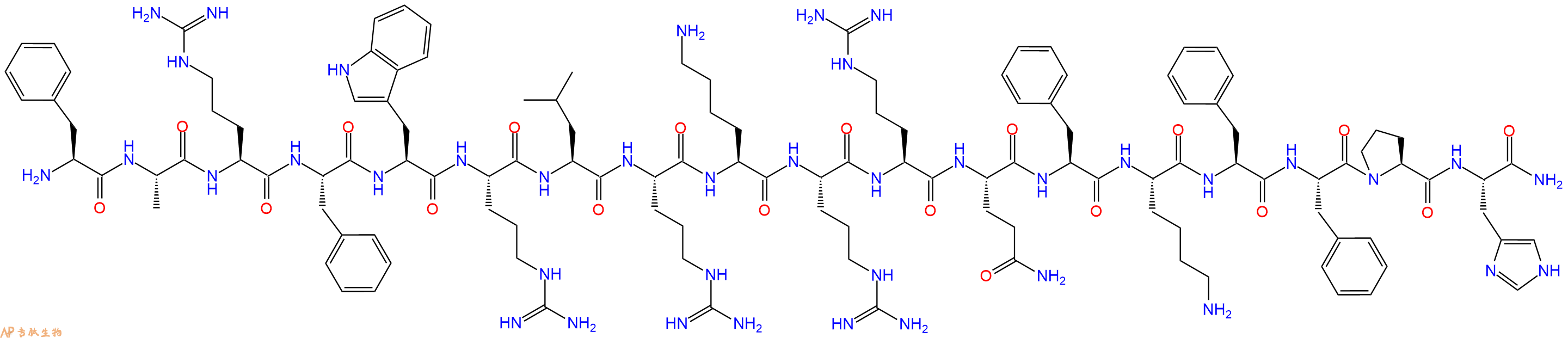 专肽生物产品H2N-Phe-Ala-Arg-Phe-Trp-Arg-Leu-Arg-Lys-Arg-Arg-Gln-Phe-Lys-Phe-Phe-Pro-His-CONH2