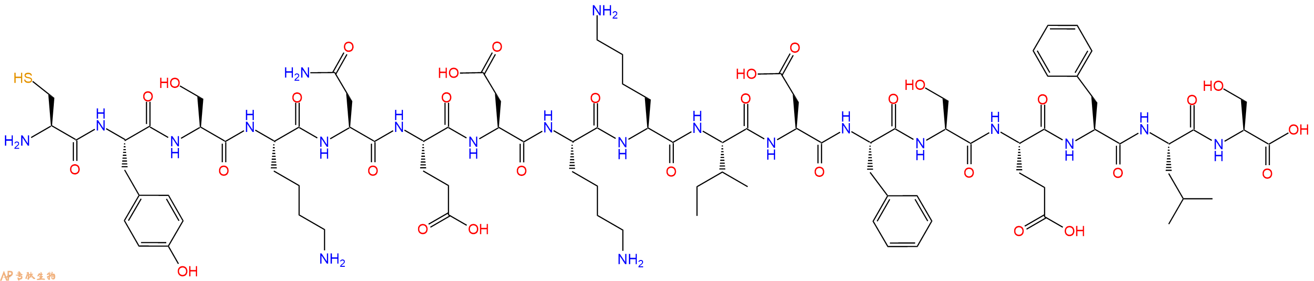 专肽生物产品H2N-Cys-Tyr-Ser-Lys-Asn-Glu-Asp-Lys-Lys-Ile-Asp-Phe-Ser-Glu-Phe-Leu-Ser-OH