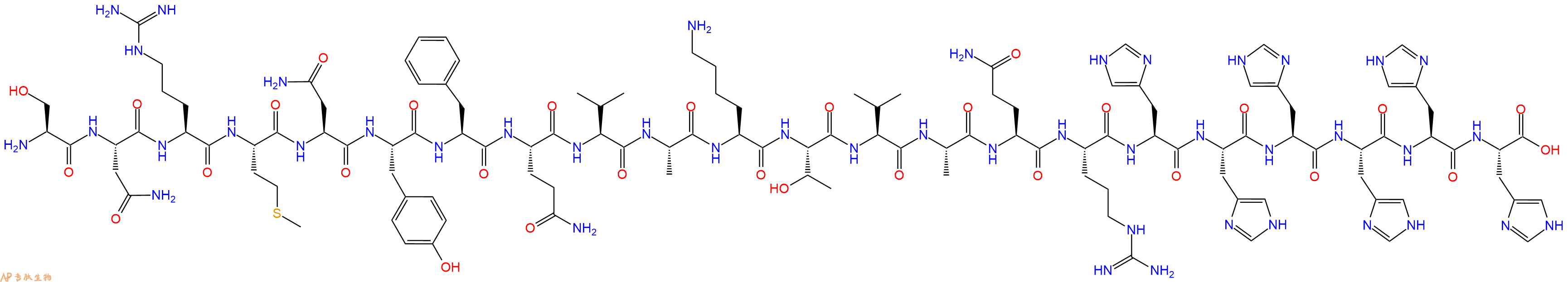 专肽生物产品H2N-Ser-Asn-Arg-Met-Asn-Tyr-Phe-Gln-Val-Ala-Lys-Thr-Val-Ala-Gln-Arg-His-His-His-His-His-His-OH