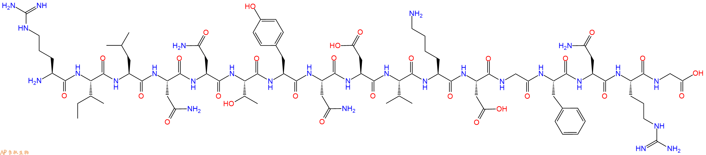 专肽生物产品H2N-Arg-Ile-Leu-Asn-Asn-Thr-Tyr-Asn-Asp-Val-Lys-Asp-Gly-Phe-Asn-Arg-Gly-OH
