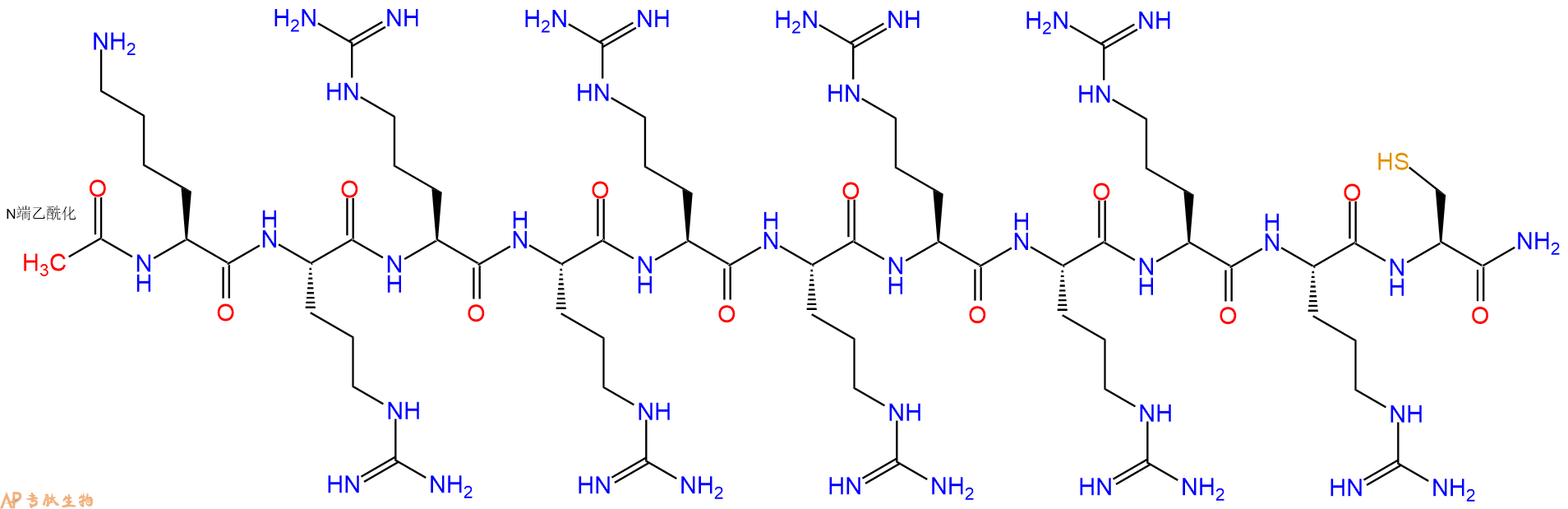 专肽生物产品Ac-Lys-Arg-Arg-Arg-Arg-Arg-Arg-Arg-Arg-Arg-Cys-CONH2