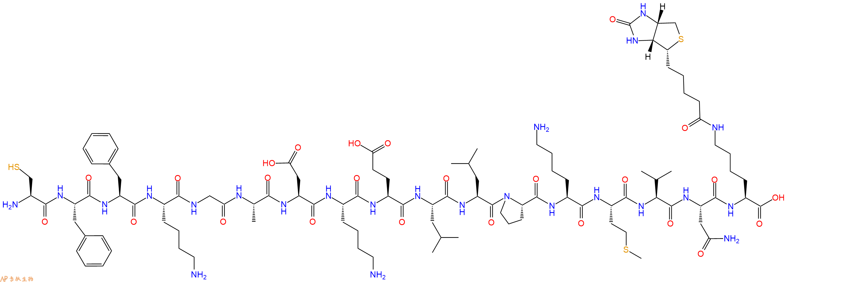 专肽生物产品H2N-Cys-Phe-Phe-Lys-Gly-Ala-Asp-Lys-Glu-Leu-Leu-Pro-Lys-Met-Val-Asn-Lys(Biotin)-OH