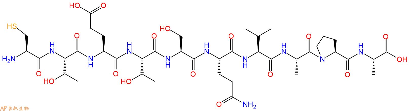 专肽生物产品H2N-Cys-Thr-Glu-Thr-Ser-Gln-Val-Ala-Pro-Ala-OH