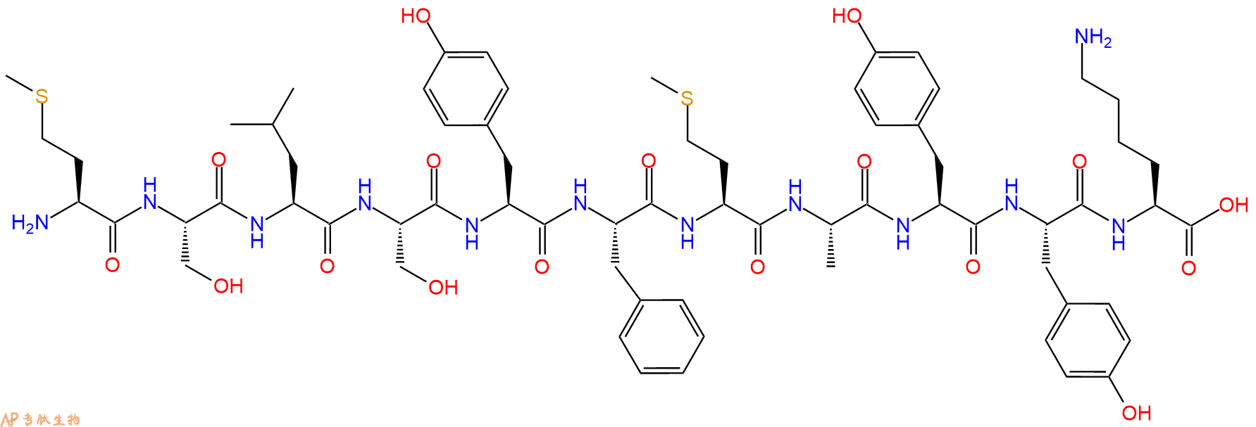 专肽生物产品H2N-Met-Ser-Leu-Ser-Tyr-Phe-Met-Ala-Tyr-Tyr-Lys-OH