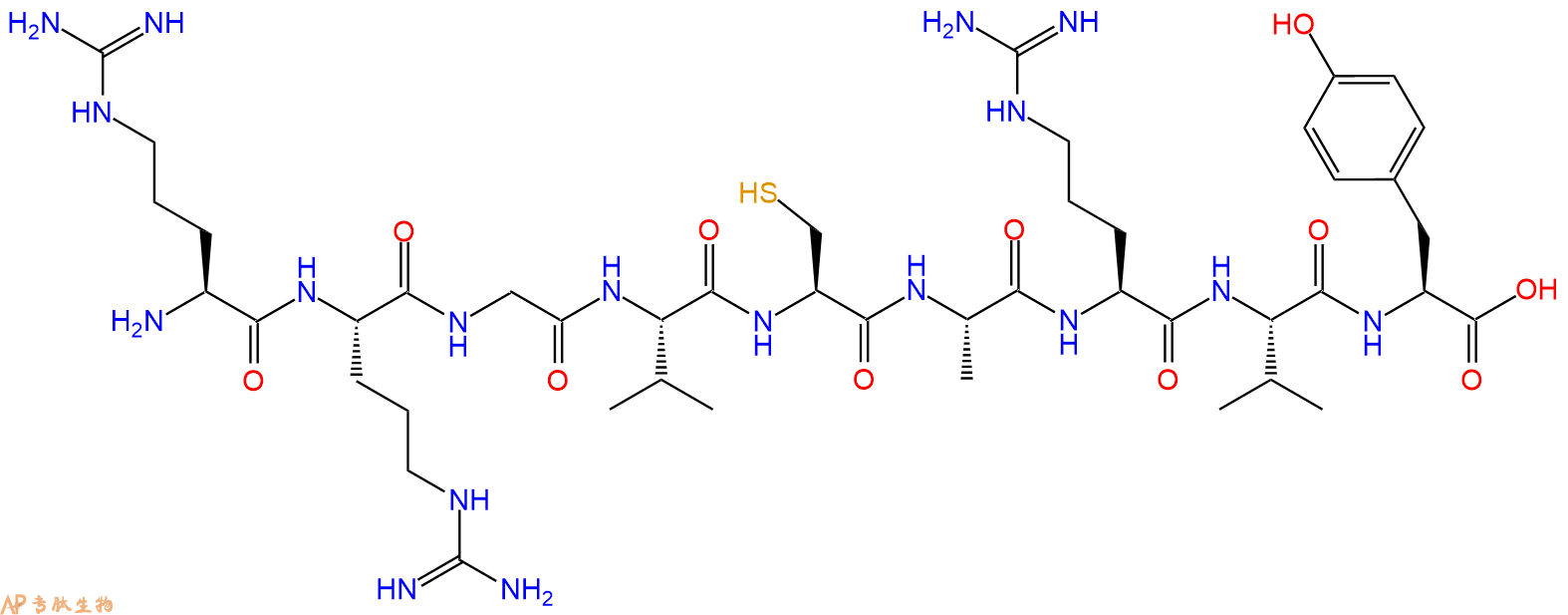 专肽生物产品H2N-Arg-Arg-Gly-Val-Cys-Ala-Arg-Val-Tyr-OH