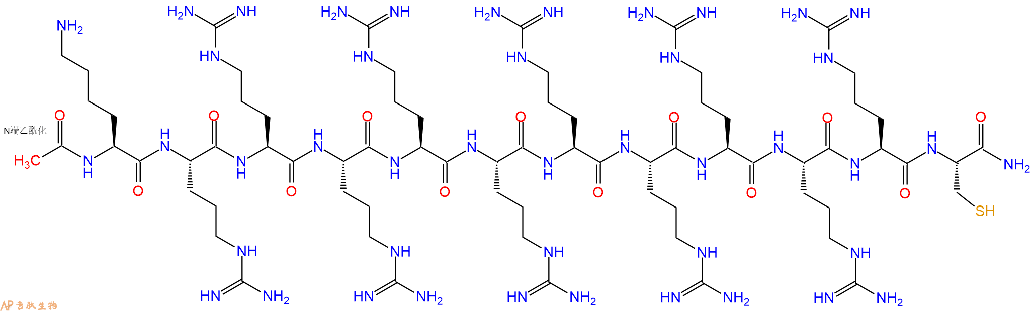 专肽生物产品Ac-Lys-Arg-Arg-Arg-Arg-Arg-Arg-Arg-Arg-Arg-Arg-Cys-CONH2