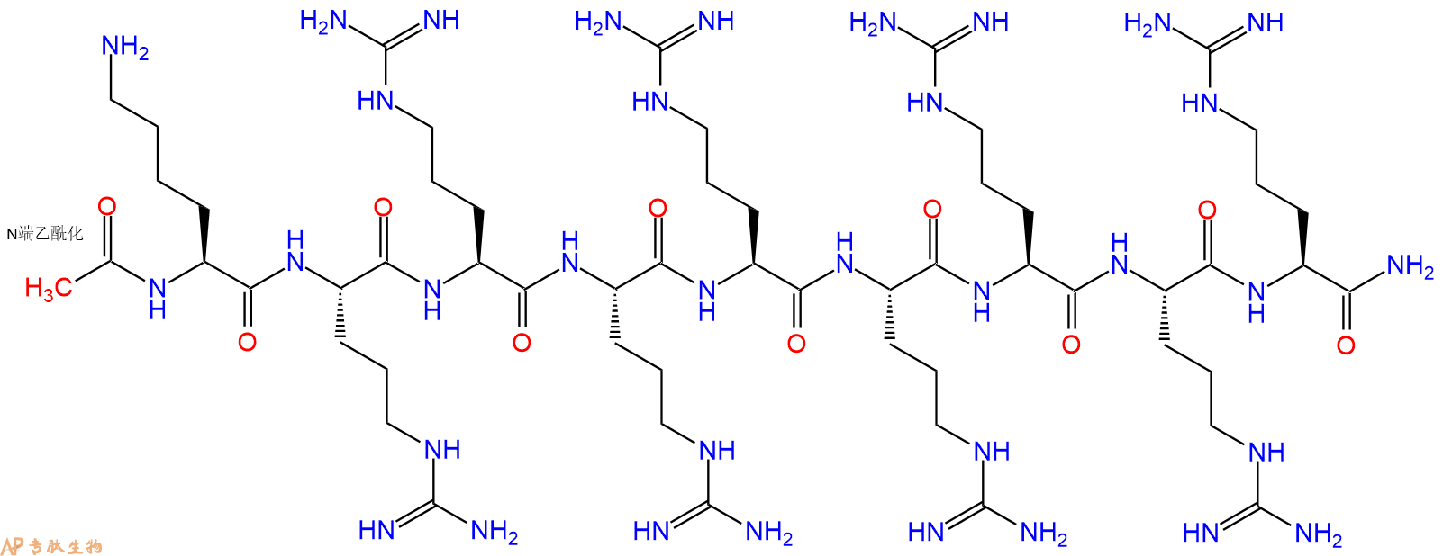 专肽生物产品Ac-Lys-Arg-Arg-Arg-Arg-Arg-Arg-Arg-Arg-CONH2