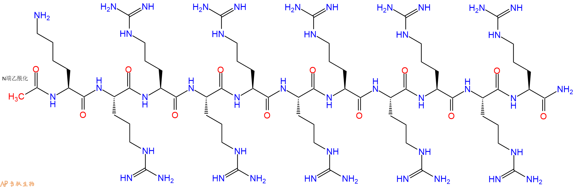 专肽生物产品Ac-Lys-Arg-Arg-Arg-Arg-Arg-Arg-Arg-Arg-Arg-Arg-CONH2