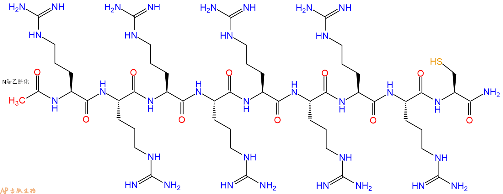 专肽生物产品Ac-Arg-Arg-Arg-Arg-Arg-Arg-Arg-Arg-Cys-CONH2