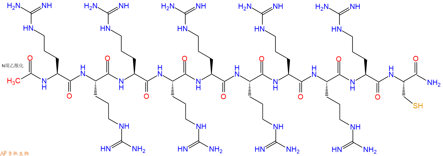 专肽生物产品Ac-Arg-Arg-Arg-Arg-Arg-Arg-Arg-Arg-Arg-Cys-CONH2