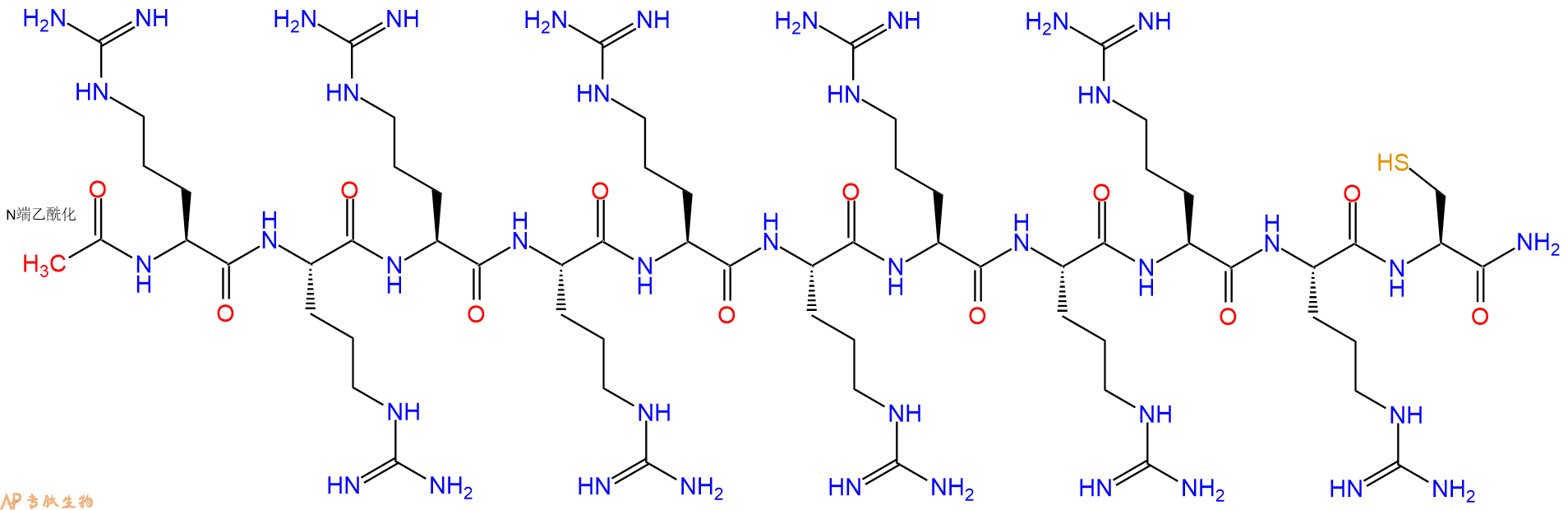 专肽生物产品Ac-Arg-Arg-Arg-Arg-Arg-Arg-Arg-Arg-Arg-Arg-Cys-CONH2