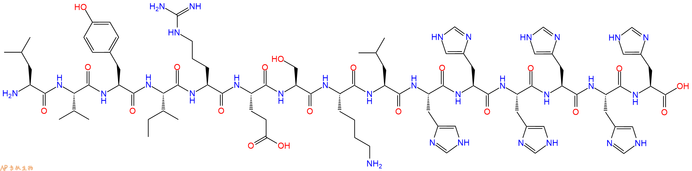 专肽生物产品H2N-Leu-Val-Tyr-Ile-Arg-Glu-Ser-Lys-Leu-His-His-His-His-His-His-OH