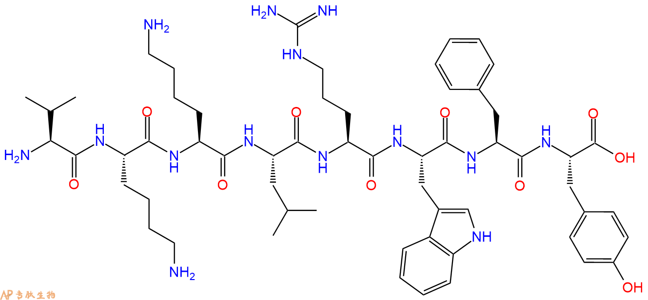 专肽生物产品H2N-Val-Lys-Lys-Leu-Arg-Trp-Phe-Tyr-OH