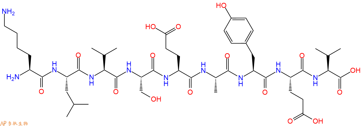 专肽生物产品H2N-Lys-Leu-Val-Ser-Glu-Ala-Tyr-Glu-Val-OH