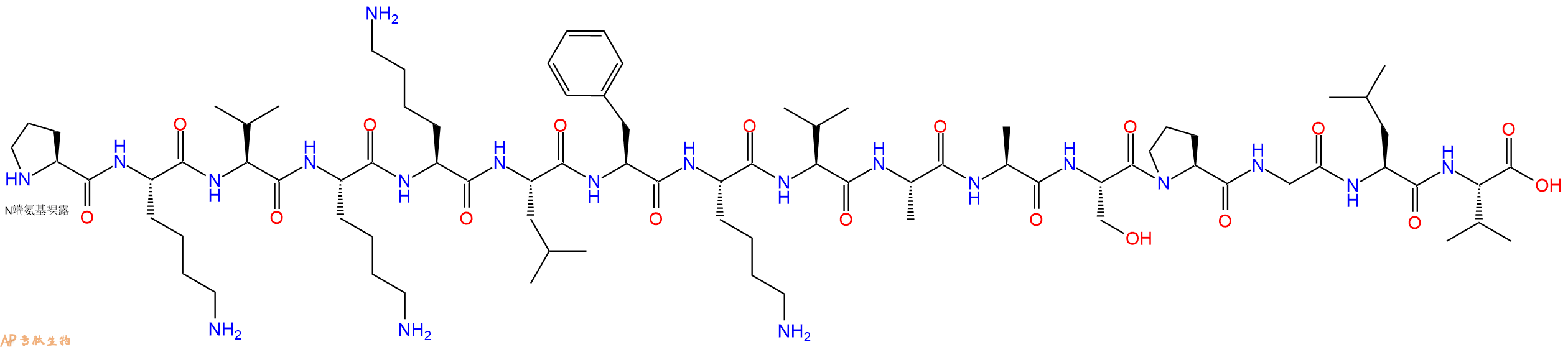 专肽生物产品H2N-Pro-Lys-Val-Lys-Lys-Leu-Phe-Lys-Val-Ala-Ala-Ser-Pro-Gly-Leu-Val-OH