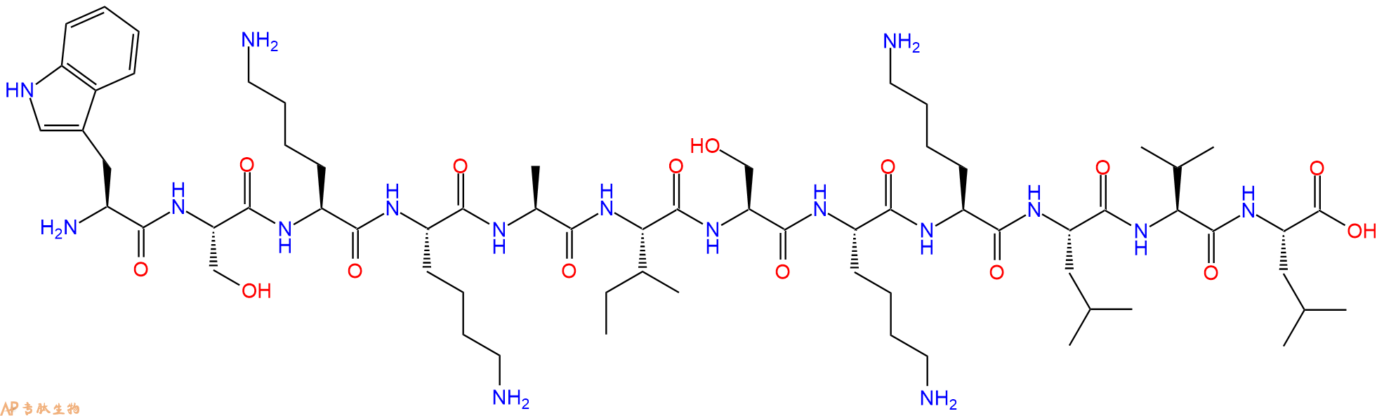 专肽生物产品H2N-Trp-Ser-Lys-Lys-Ala-Ile-Ser-Lys-Lys-Leu-Val-Leu-OH