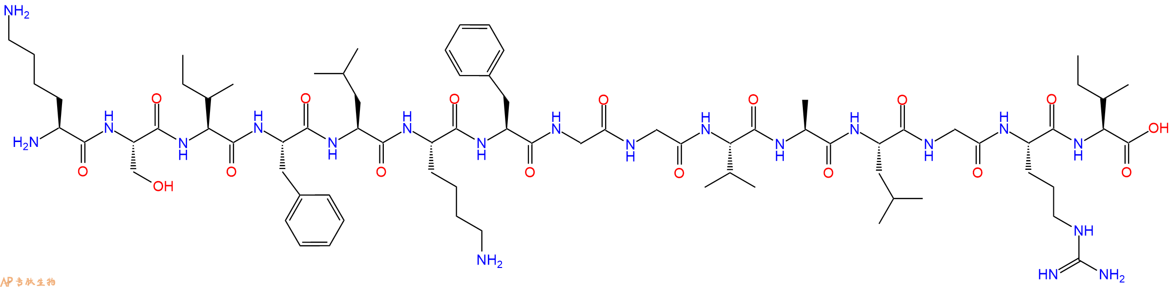 专肽生物产品H2N-Lys-Ser-Ile-Phe-Leu-Lys-Phe-Gly-Gly-Val-Ala-Leu-Gly-Arg-Ile-OH