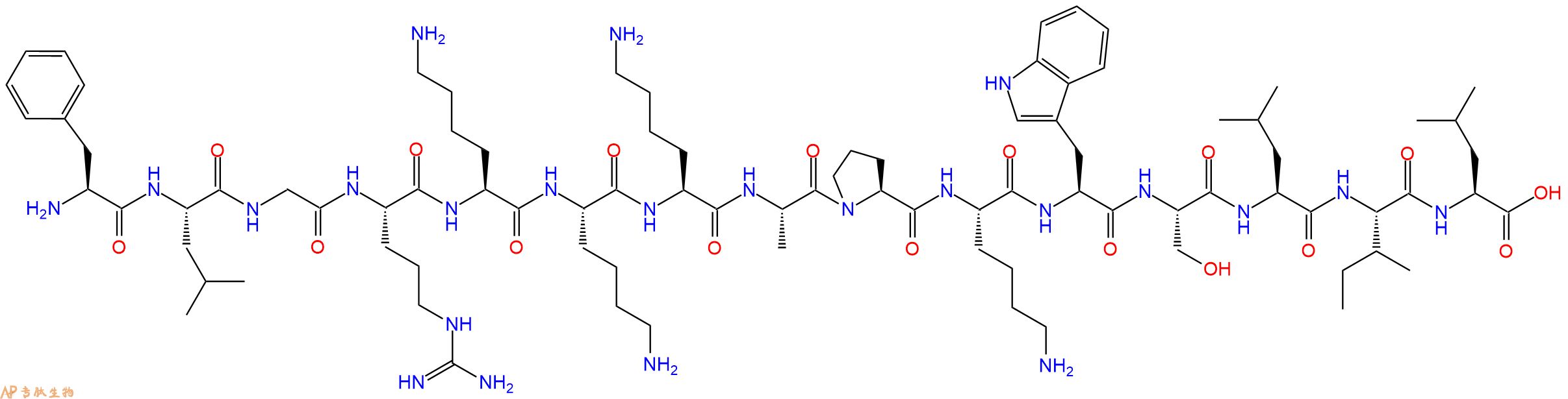 专肽生物产品H2N-Phe-Leu-Gly-Arg-Lys-Lys-Lys-Ala-Pro-Lys-Trp-Ser-Leu-Ile-Leu-OH