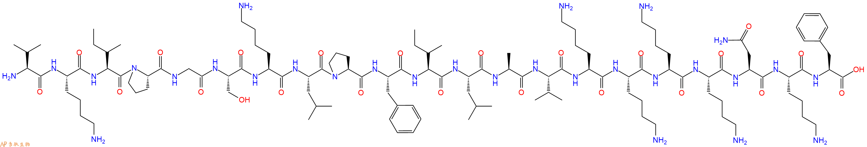 专肽生物产品H2N-Val-Lys-Ile-Pro-Gly-Ser-Lys-Leu-Pro-Phe-Ile-Leu-Ala-Val-Lys-Lys-Lys-Lys-Asn-Lys-Phe-OH
