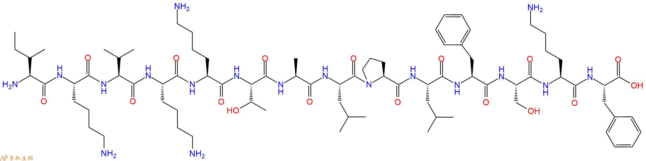 专肽生物产品H2N-Ile-Lys-Val-Lys-Lys-Thr-Ala-Leu-Pro-Leu-Phe-Ser-Lys-Phe-OH