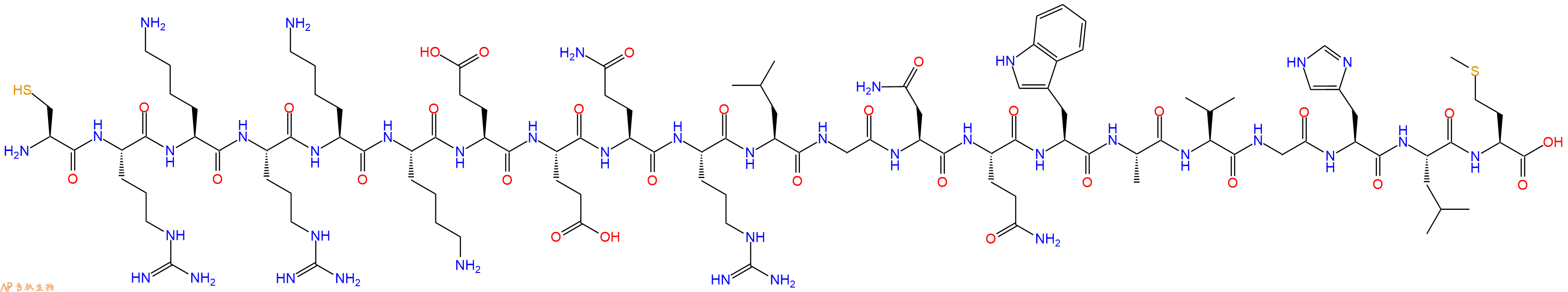 专肽生物产品H2N-Cys-Arg-Lys-Arg-Lys-Lys-Glu-Glu-Gln-Arg-Leu-Gly-Asn-Gln-Trp-Ala-Val-Gly-His-Leu-Met-OH