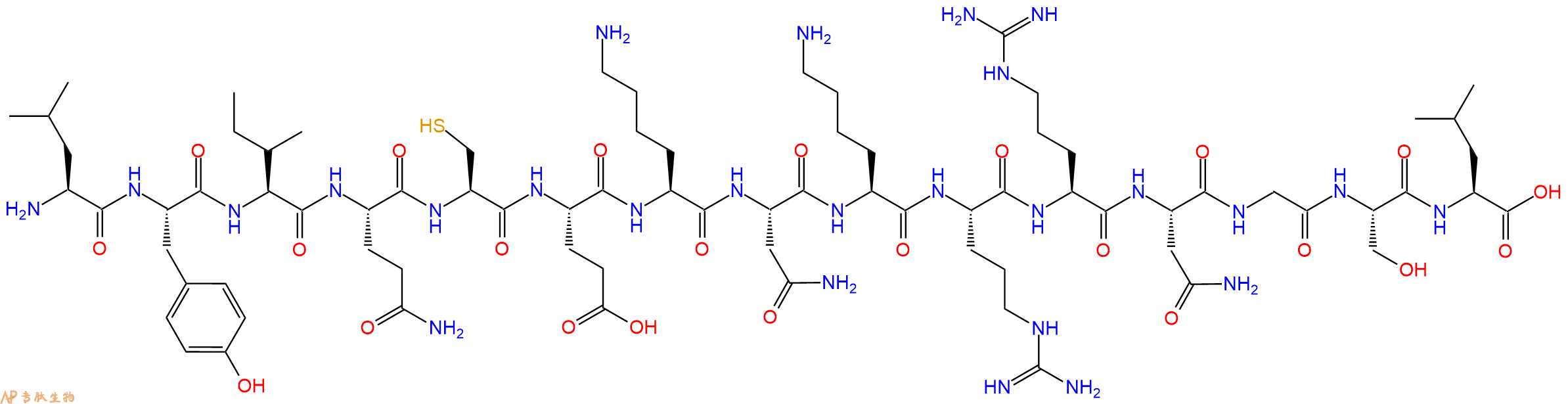 专肽生物产品H2N-Leu-Tyr-Ile-Gln-Cys-Glu-Lys-Asn-Lys-Arg-Arg-Asn-Gly-Ser-Leu-OH