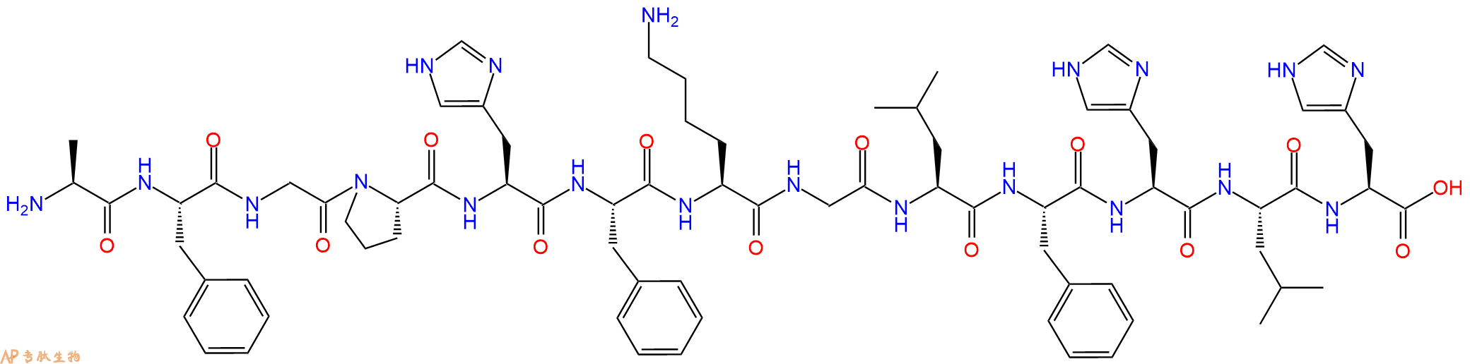 专肽生物产品H2N-Ala-Phe-Gly-Pro-His-Phe-Lys-Gly-Leu-Phe-His-Leu-His-OH