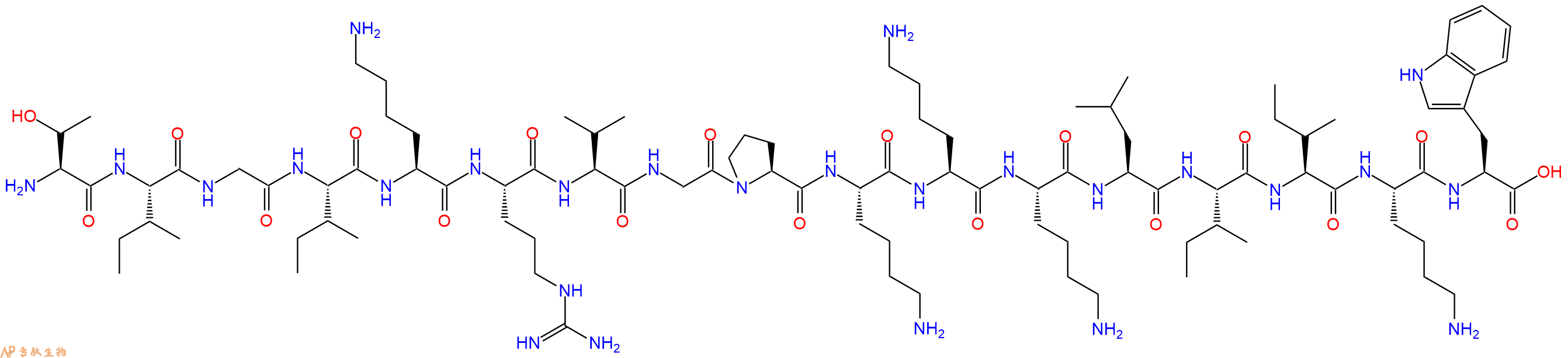专肽生物产品H2N-Thr-Ile-Gly-Ile-Lys-Arg-Val-Gly-Pro-Lys-Lys-Lys-Leu-Ile-Ile-Lys-Trp-OH