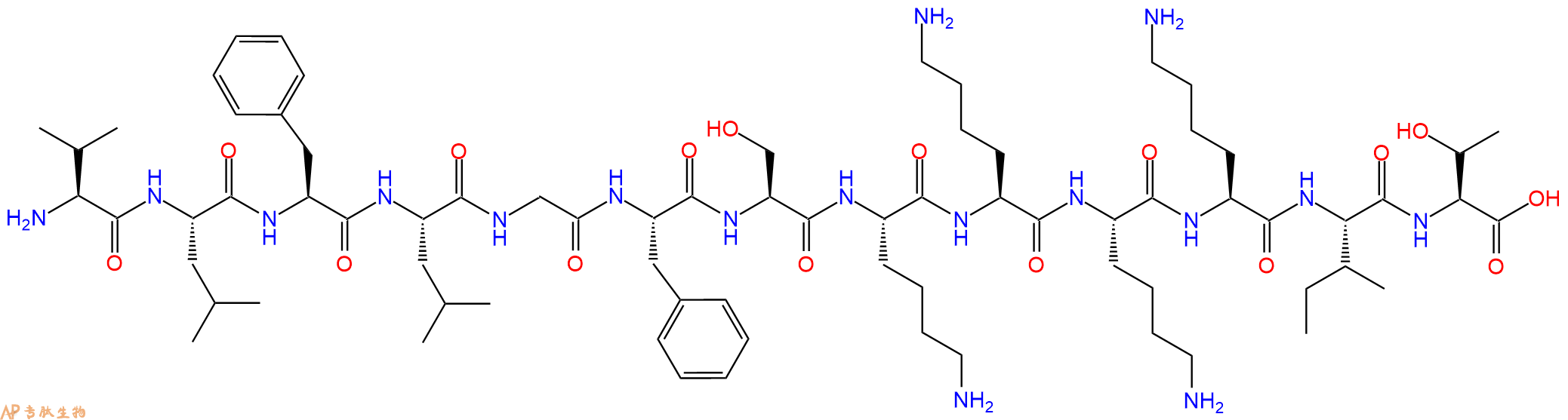 专肽生物产品H2N-Val-Leu-Phe-Leu-Gly-Phe-Ser-Lys-Lys-Lys-Lys-Ile-Thr-OH