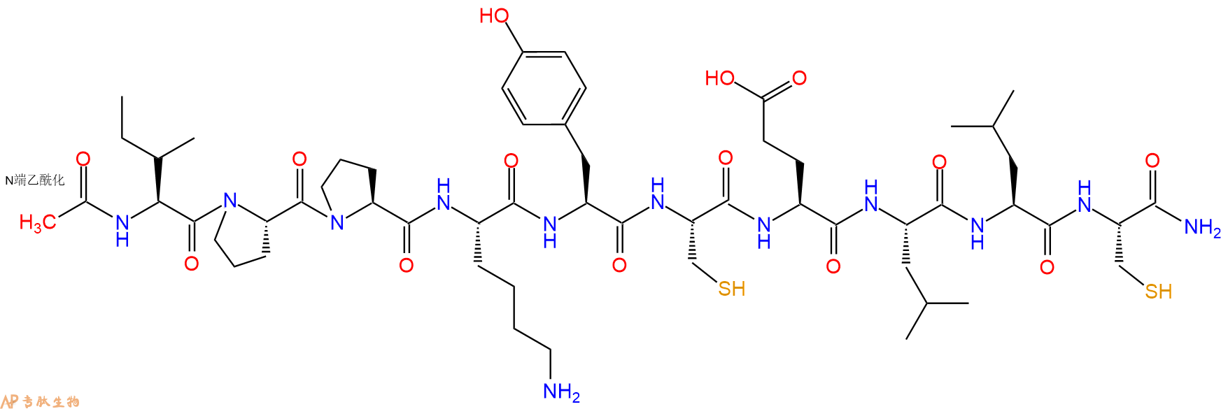 专肽生物产品Ac-Ile-Pro-Pro-Lys-Tyr-Cys-Glu-Leu-Leu-Cys-CONH2