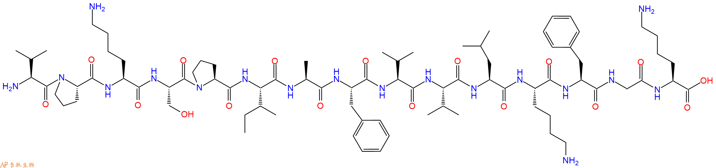 专肽生物产品H2N-Val-Pro-Lys-Ser-Pro-Ile-Ala-Phe-Val-Val-Leu-Lys-Phe-Gly-Lys-OH