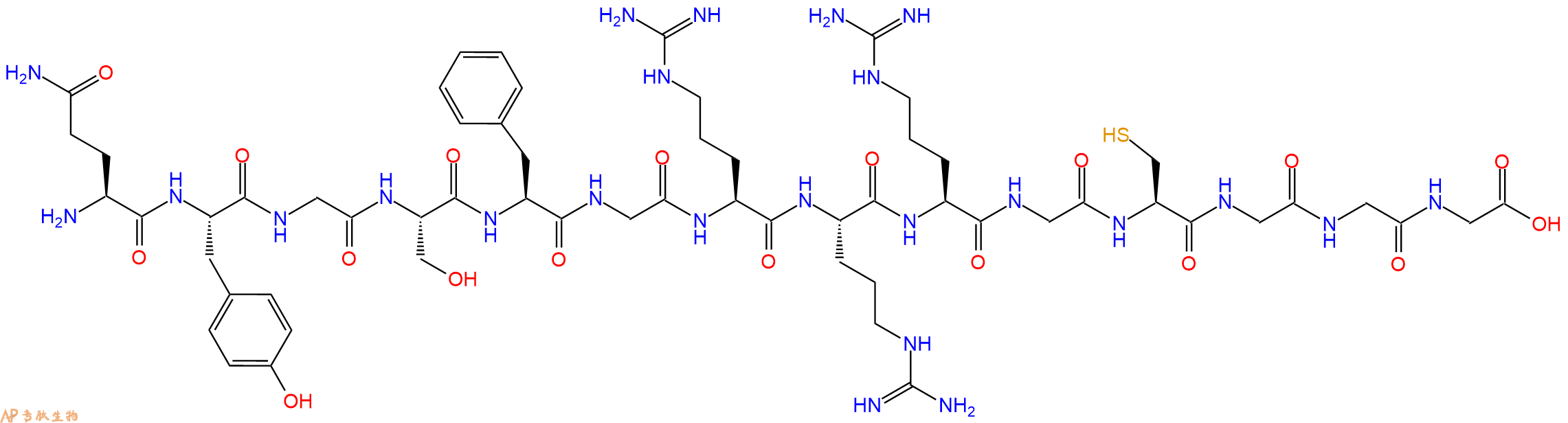 专肽生物产品H2N-Gln-Tyr-Gly-Ser-Phe-Gly-Arg-Arg-Arg-Gly-Cys-Gly-Gly-Gly-OH