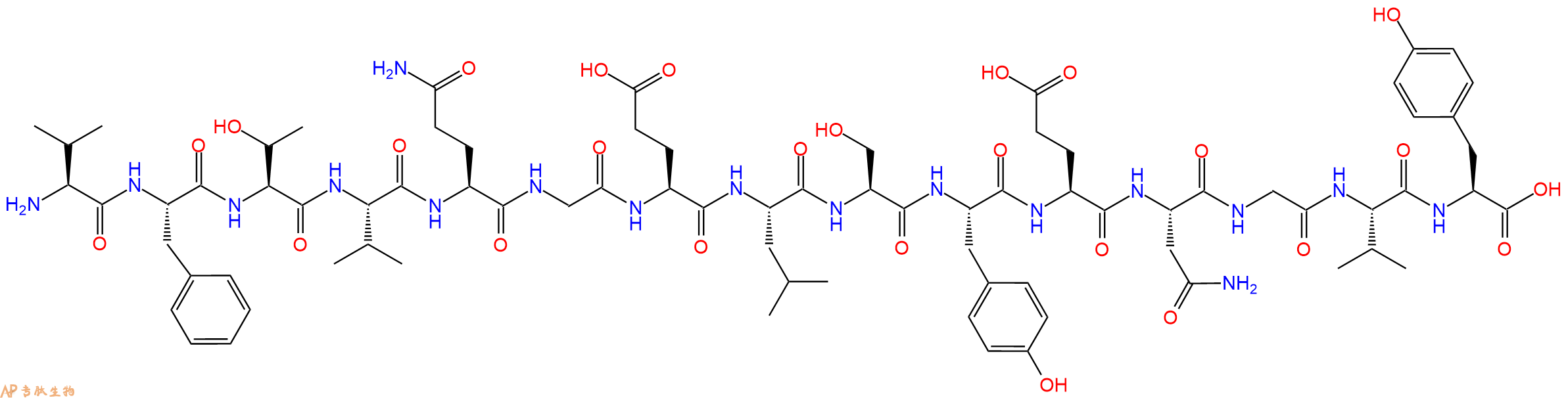 专肽生物产品H2N-Val-Phe-Thr-Val-Gln-Gly-Glu-Leu-Ser-Tyr-Glu-Asn-Gly-Val-Tyr-OH