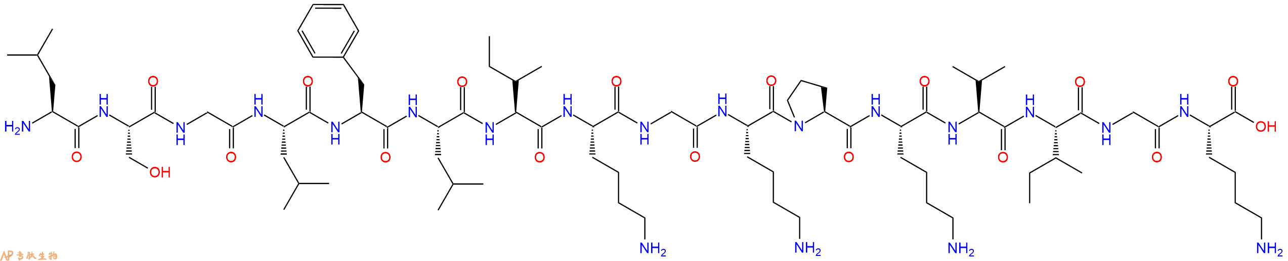 专肽生物产品H2N-Leu-Ser-Gly-Leu-Phe-Leu-Ile-Lys-Gly-Lys-Pro-Lys-Val-Ile-Gly-Lys-OH