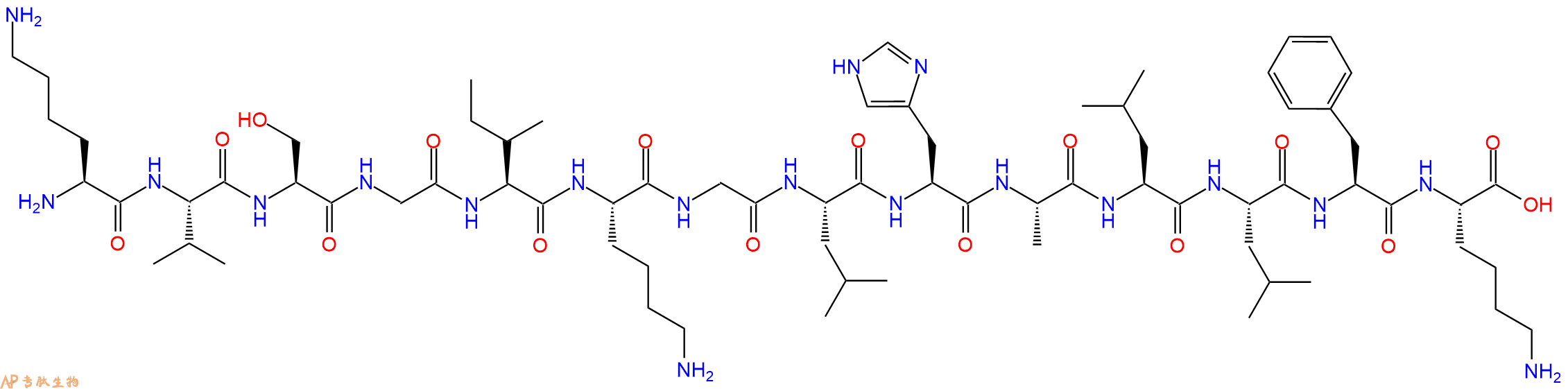 专肽生物产品H2N-Lys-Val-Ser-Gly-Ile-Lys-Gly-Leu-His-Ala-Leu-Leu-Phe-Lys-OH