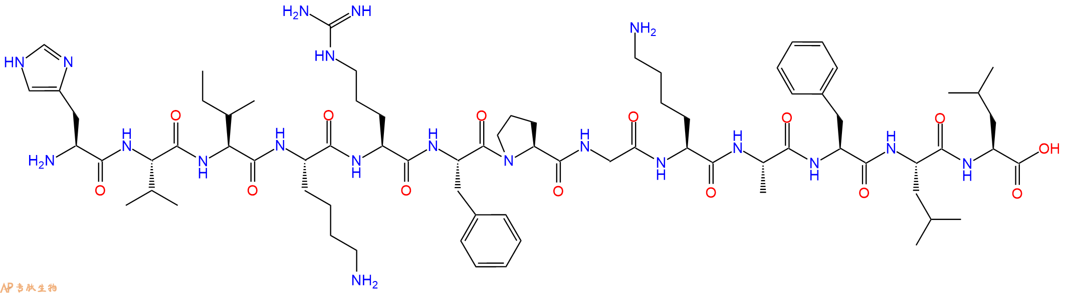 专肽生物产品H2N-His-Val-Ile-Lys-Arg-Phe-Pro-Gly-Lys-Ala-Phe-Leu-Leu-OH