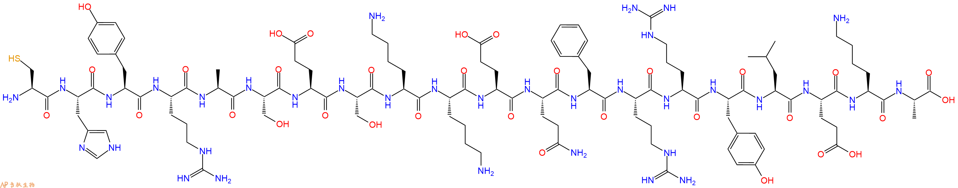 专肽生物产品H2N-Cys-His-Tyr-Arg-Ala-Ser-Glu-Ser-Lys-Lys-Glu-Gln-Phe-Arg-Arg-Tyr-Leu-Glu-Lys-Ala-OH