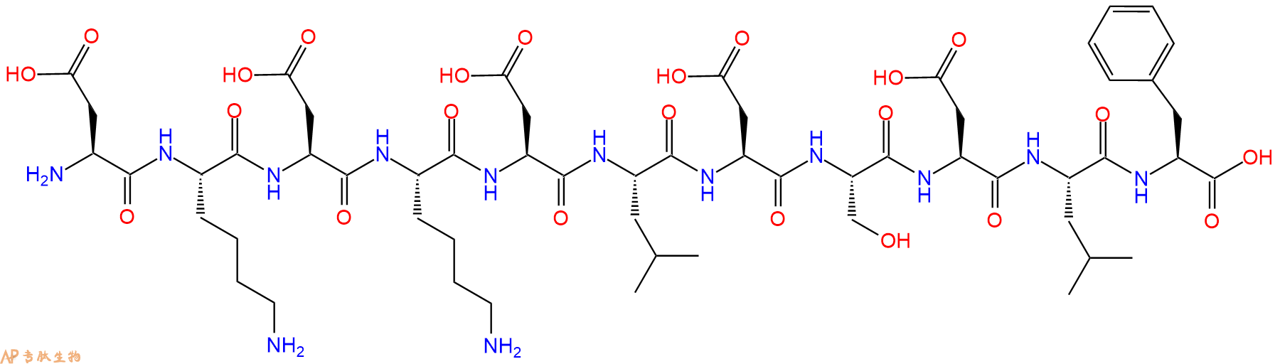 专肽生物产品H2N-Asp-Lys-Asp-Lys-Asp-Leu-Asp-Ser-Asp-Leu-Phe-OH