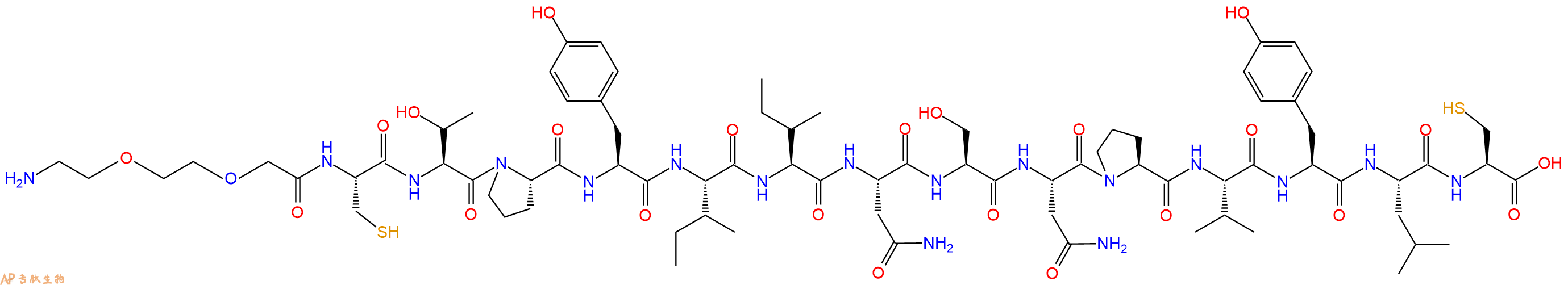 专肽生物产品PEG2-Cys-Thr-Pro-Tyr-Ile-Ile-Asn-Ser-Asn-Pro-Val-Tyr-Leu-Cys