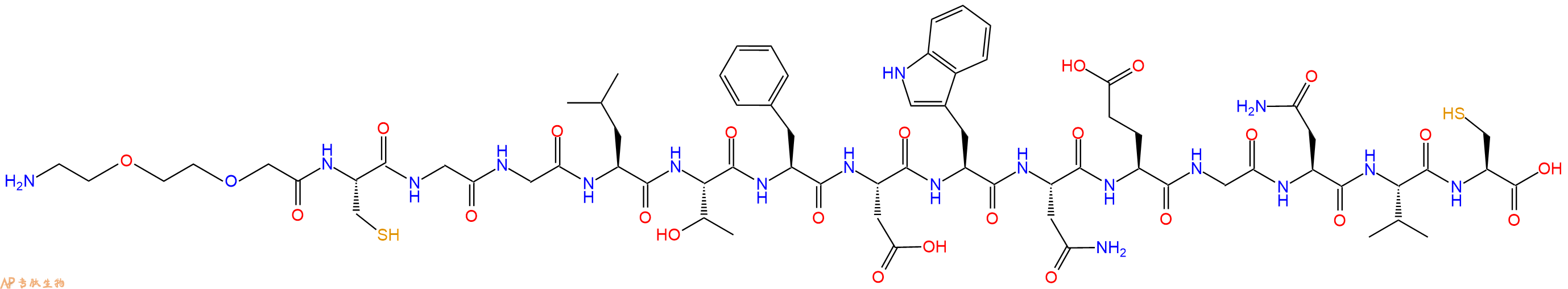 专肽生物产品PEG2-Cys-Gly-Gly-Leu-Thr-Phe-Asp-Trp-Asn-Glu-Gly-Asn-Val-Cys