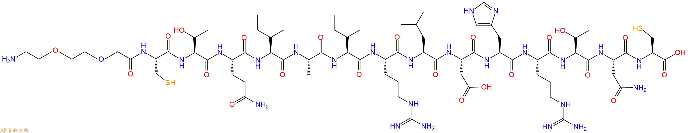 专肽生物产品PEG2-Cys-Thr-Gln-Ile-Ala-Ile-Arg-Leu-Asp-His-Arg-Thr-Asn-Cys