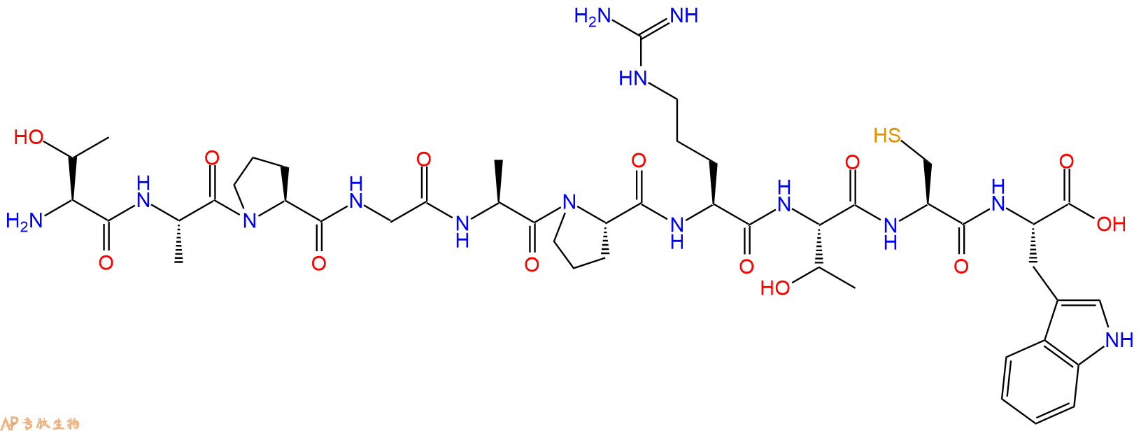 专肽生物产品H2N-Thr-Ala-Pro-Gly-Ala-Pro-Arg-Thr-Cys-Trp-OH