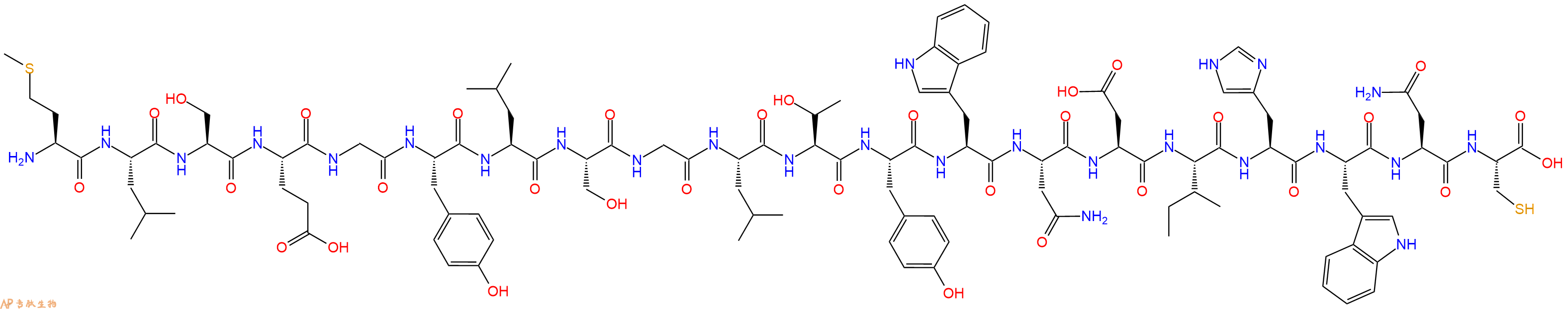专肽生物产品H2N-Met-Leu-Ser-Glu-Gly-Tyr-Leu-Ser-Gly-Leu-Thr-Tyr-Trp-Asn-Asp-Ile-His-Trp-Asn-Cys-OH