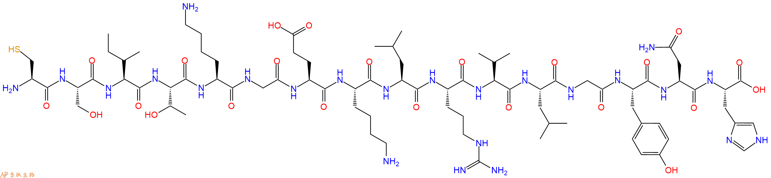 专肽生物产品H2N-Cys-Ser-Ile-Thr-Lys-Gly-Glu-Lys-Leu-Arg-Val-Leu-Gly-Tyr-Asn-His-OH
