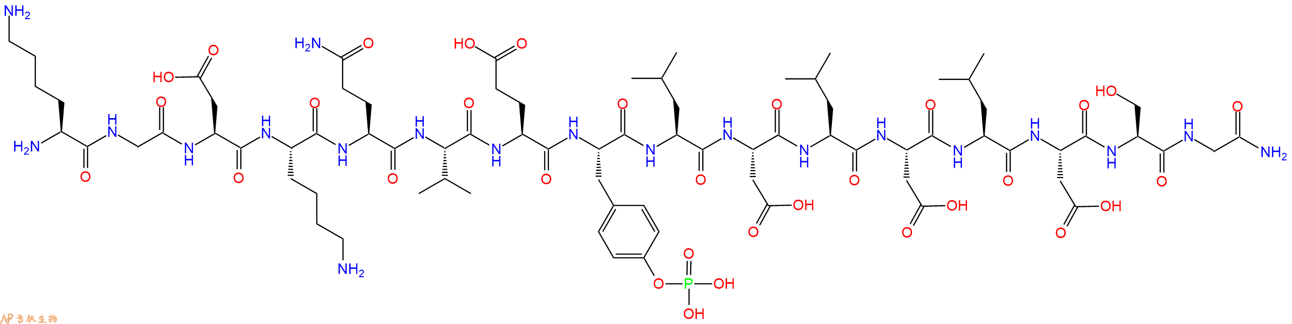专肽生物产品H2N-Lys-Gly-Asp-Lys-Gln-Val-Glu-Tyr(PO3H2)-Leu-Asp-Leu-Asp-Leu-Asp-Ser-Gly-CONH2