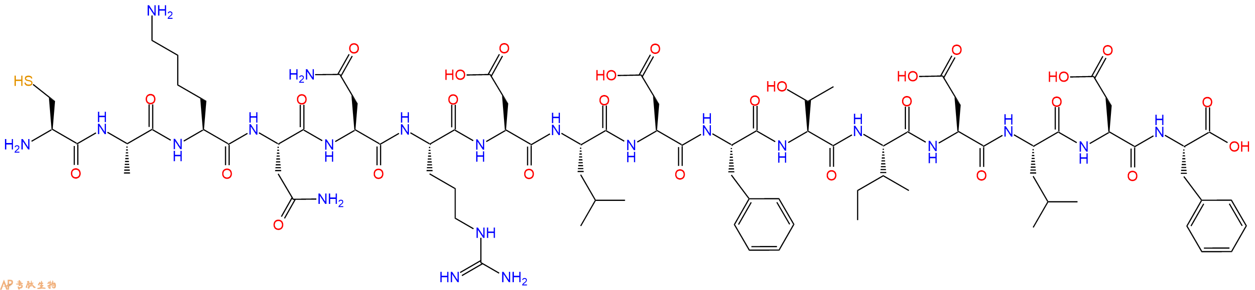 专肽生物产品H2N-Cys-Ala-Lys-Asn-Asn-Arg-Asp-Leu-Asp-Phe-Thr-Ile-Asp-Leu-Asp-Phe-OH